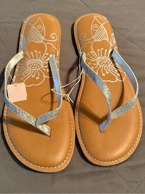 Silver Glitter Strap Women's Flip Flop Sandals